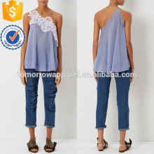 Listra de algodão azul um ombro top fabricação atacado moda feminina vestuário (ta4039b)